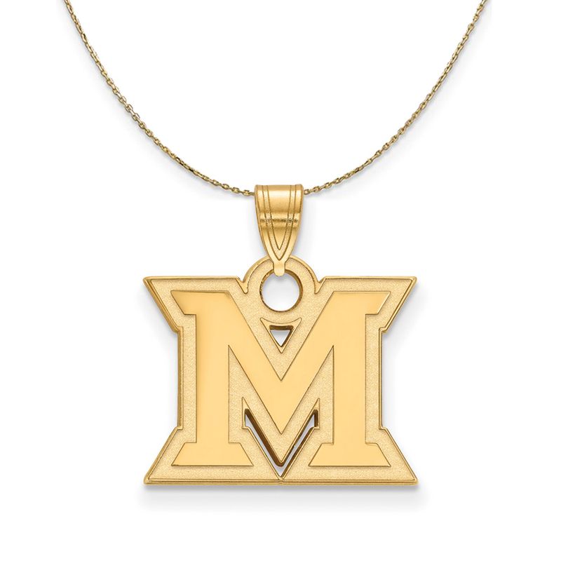 14k Yellow Gold Miami U Small Initial M Necklace - 16 Inch